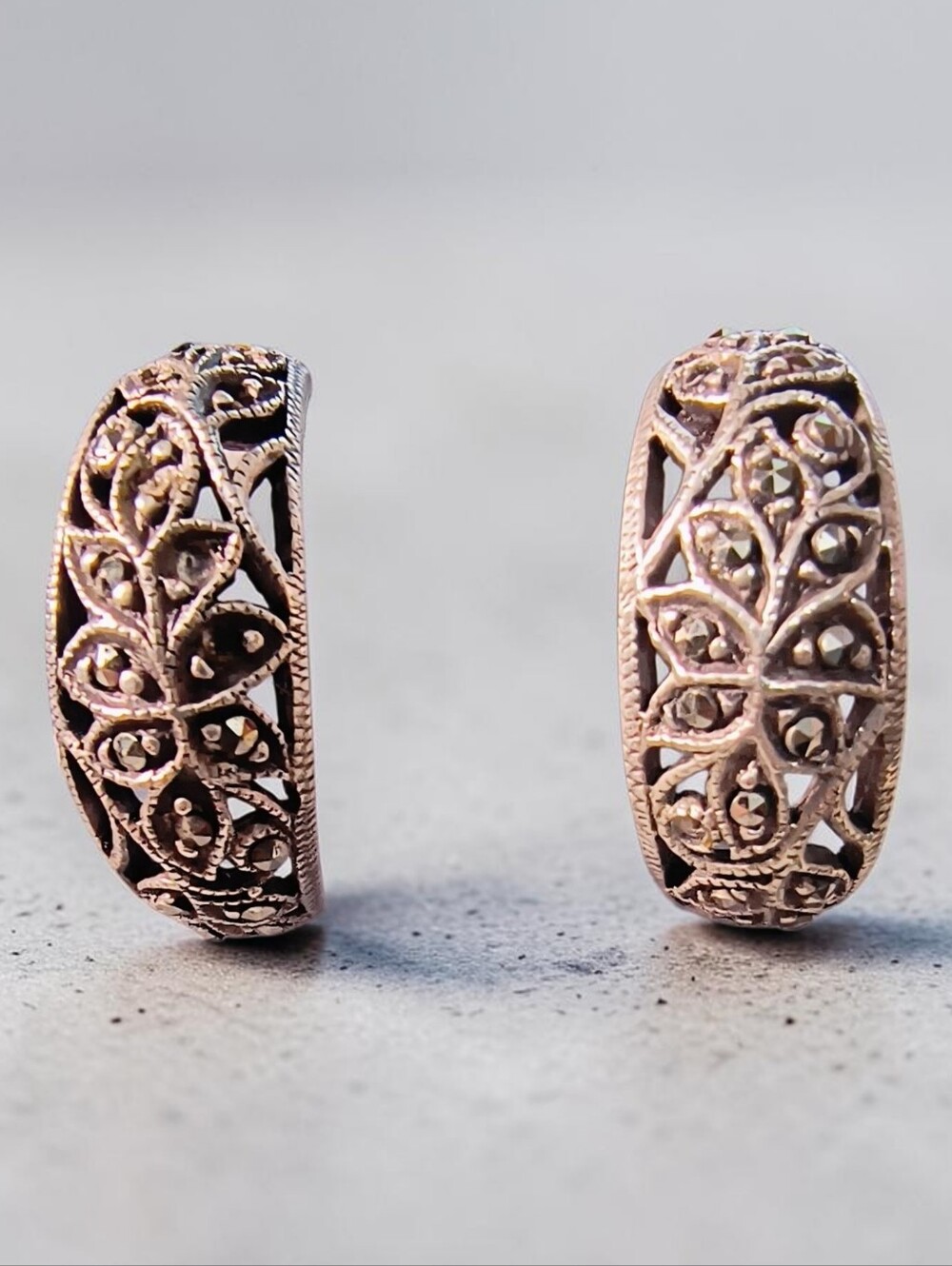 Vintage Sterling Silver And Marcasite C Hoop Earrings